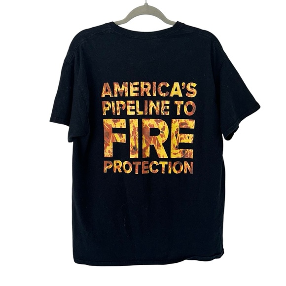 Black Fire Protection Flames Design Ferguson Top Men’s Size Large Unisex Shirt! - Picture 2 of 3